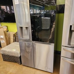 Stainless steel 36 inch wide refrigerator instaview