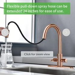 (Brand New in Box)  PAKING Kitchen Sink Faucet, 2 Handles Pull Down with Sprayer, Polished Copper /A19-PF-5550