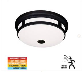 11 in. 1-Light Black Motion Sensing LED Outdoor Flush Mount Light Color Selectable Ceiling Light