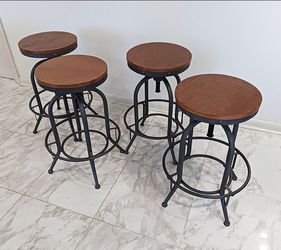 Industrial Adjustable Height Swivel Bar Stools (Set of 4)
