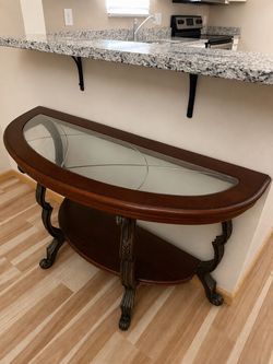 Half-Moon Wood and Glass Console Table