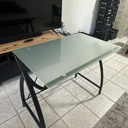 Metal Frame And Glass Top Desk