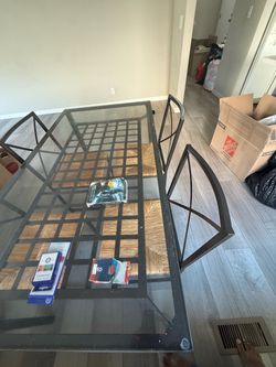 Glass Top Metal Dining Table with Chairs