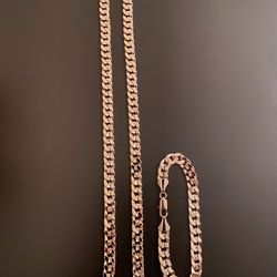 Gold Chain Cuban Link Necklace 24in 10mm And Matching Cuban Link Bracelet 8in 10mm Set 