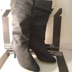 Leather Jet Black Ladies Boots Heels 3" By Clicks