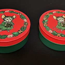 🎄🐭 2 Christmas Round Tin Containers, Vintage 1980 (brand new)