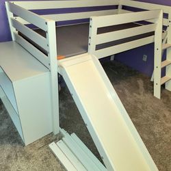 Kids Loft Bed With slide And Bookcase