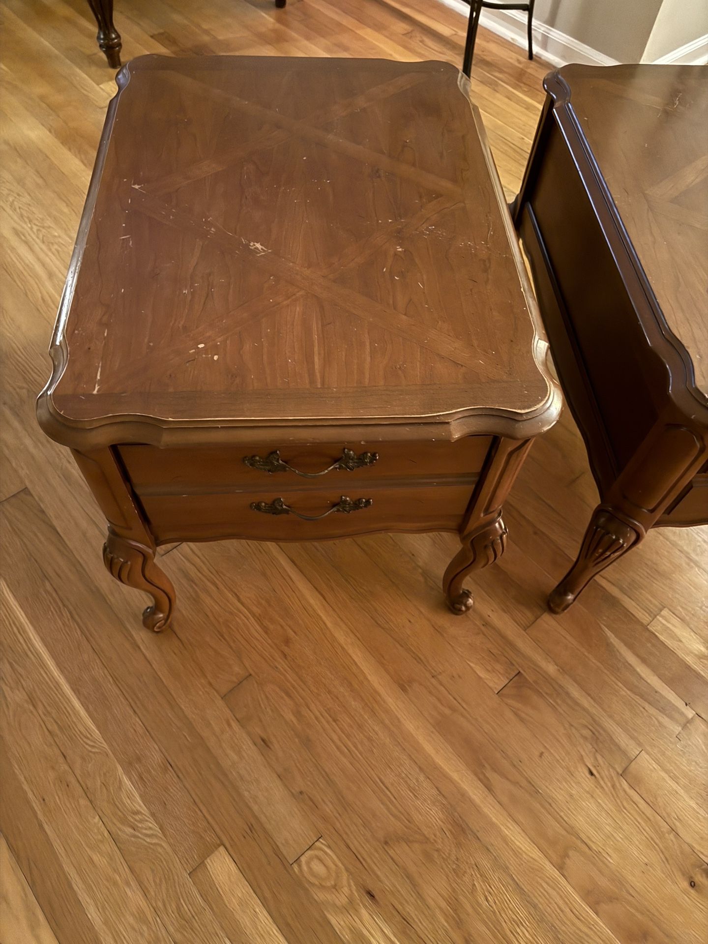 Vintage Wood End Tables – Matching Set with Drawers