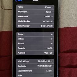 iPhone 14 128gb UNLOCKED $200 OBO