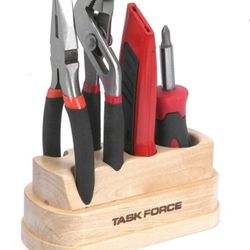 TASK FORCE 4 PC. BASIC TOOL SET WITH WOODEN BASE
