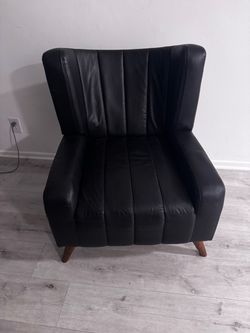 Black Leather Accent Chair with Wood Legs