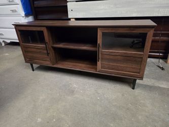Brown Rustic Style TV Cabinet with Glass Doors