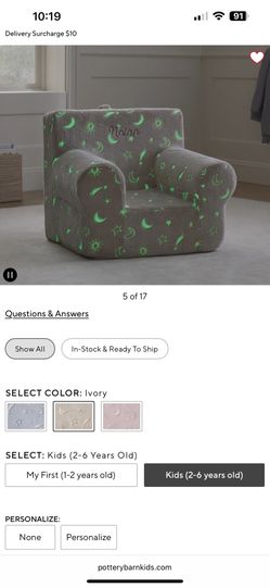 Pottery Barn Kids – Glow-in-the-Dark Armchair (Kids 2–6 Years) 