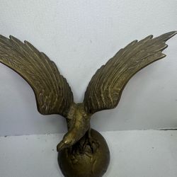 Vintage Solid Brass Eagle Statute On Globe 