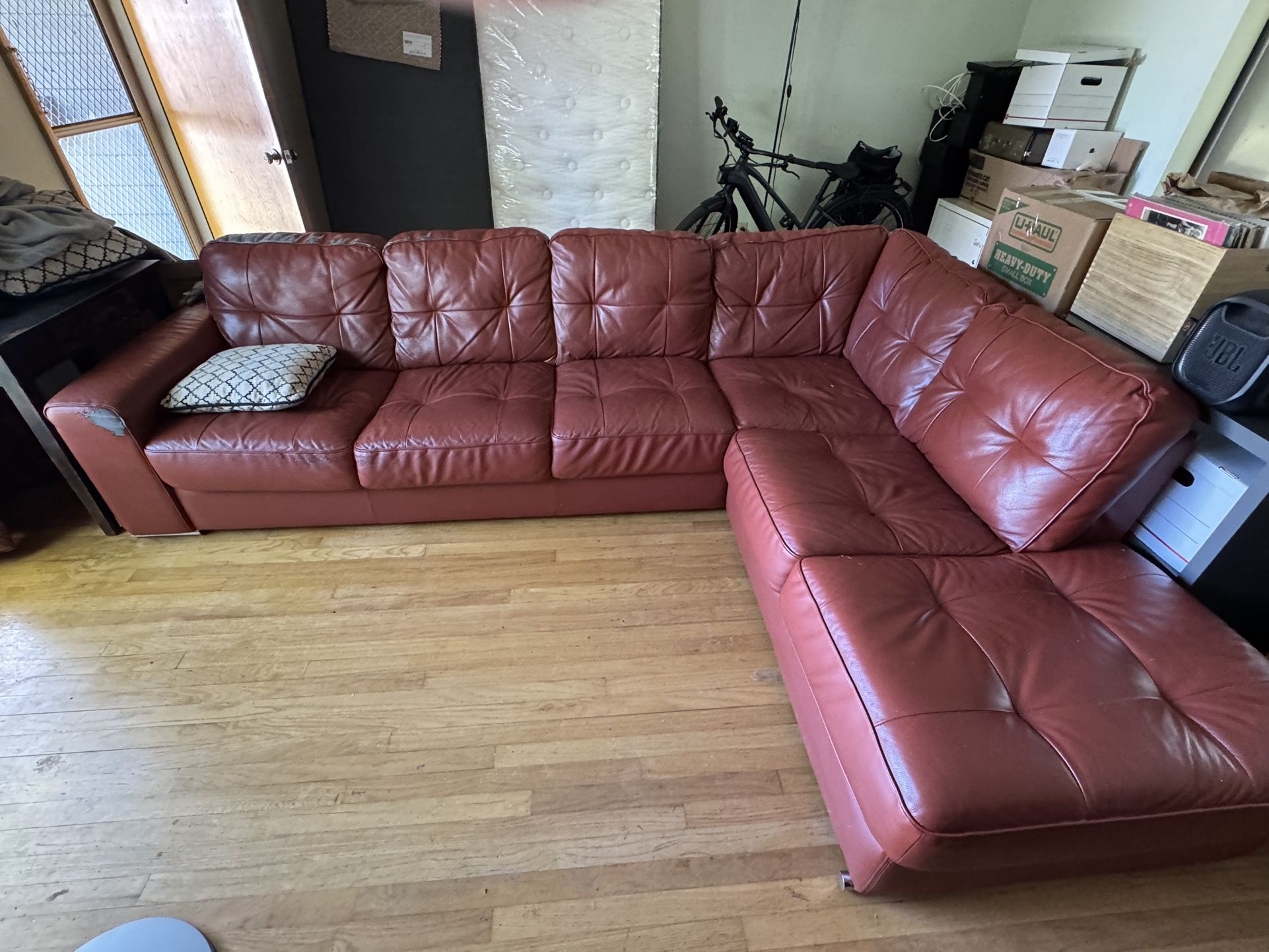 Scan Design Leather Sectional L Shaped Couch Sofa - 1/20th Dog Worn