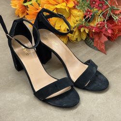 Black Open Toe-Ankle Strap Block Heels