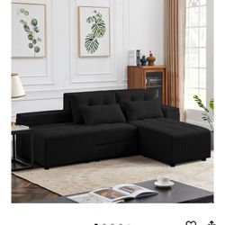 Convertible Oversize Corduroy 3 in 1 Sleeper & Sectional Sofa, L-Shaped Sofa with 4 Storage Space for Living Room,Pull-Out Sofa Bed