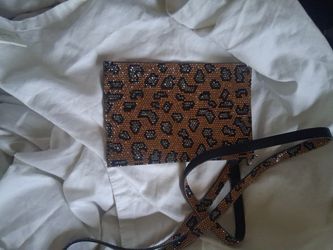 Christina Beaded Gold Cellphone Purse Small Leopard Print