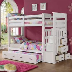 White Twin / Twin / Twin Bunkbed 