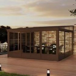 🟢 12 ft. x 14 ft. Brown Wall-Mounted Aluminum Frame Sunroom