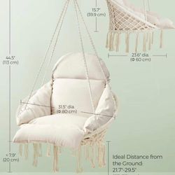 Hanging Chair, Hammock Chair with Large, Thick Cushion, Boho Swing Chair