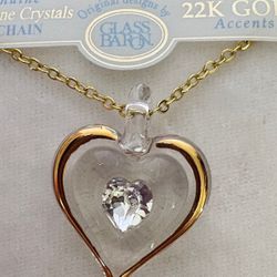 Glass Baron April Birthstone Heart Necklace – 22K Gold Accents – Swarovski