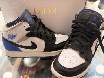 Air Jordan 1 Mid Sneakers White Black Royal Blue
