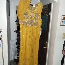 A brand new gold formal  dress never worn made by Ashro