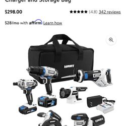 Brand new in box HART 20-Volt Cordless 6-Tool Combo Kit (1) 4.0Ah & (1) 1.5Ah Lithium-Ion Batteries, Charger and Storage Bag