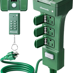 DEWENWILS Outdoor Power Stake Timer Waterproof, 100FT Range Remote Control Outlet Timer, 6 Grounded Outlets 6FT Cord, Photocell Dusk to Dawn, for Ligh