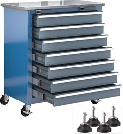 LARBANKE 7-Drawer Rolling Tool Chest with Stainless Steel Countertop,Tool Chest with Secure Locking System,Tool Cabinet with 360°Wheels and Padded Fee