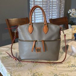 Dooney & Bourke Gray and Tan Satchel with Structured Design Pebbled Leather Handbag Good 👍🏻 