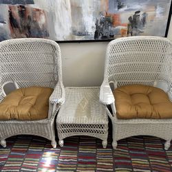 3pc Beige Wicker Chair Set