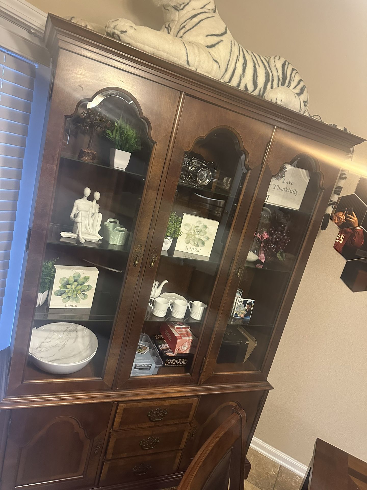 Dinning Table And Glass Shelf Set Together 