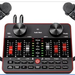 Podcast Microphone Bundle with Live Sound Card Audio Mixer, Podcast Equipment Bundle with Two 3.5mm Condenser Microphones for Pc/Phone Live Streaming 