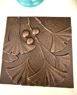 Rustic Copper Colored Metal 3D Ginkgo Leaf Wall Art Plaque  8” square   Mase of durable cast aluminum, making it suitable for both indoor and outdoor 