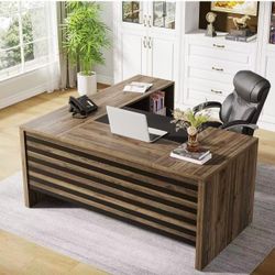 HL0202AB 66.2" L-Shaped Executive Desk, Computer Desk with Mobile File Cabinet
