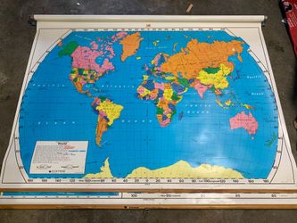 USA and World Pull Down Wall Map