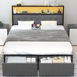 Bed Frame Queen Size, Metal Platform Queen Size Bed Frame with Headboard