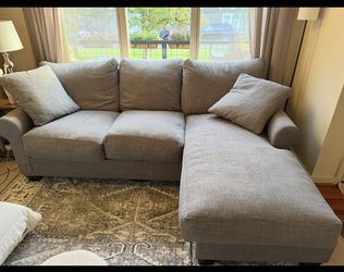 Gray  Sectional Sofa  with Chaise – Feather-Filled Cushions – $300