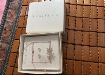Vince Camuto Rose Gold Tone Starburst Bracelet Stud Earrings Jewelry Set NIB