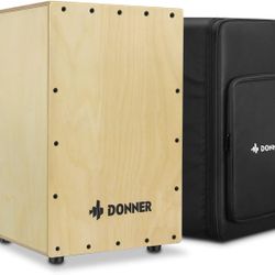 Donner Cajon Drum Box, Percussion Instrument Full Size with Internal Guitar Strings & Beatbox Bag, Birchwood Beat Cahone Drum with Backpack Dual Adjus