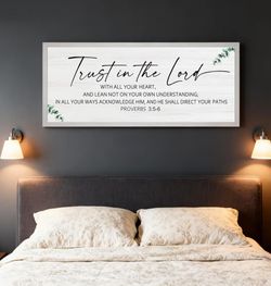 Trust in the Lord with all Your Heart Framed Wall Art, Positive Religious Black Bible Verse for Christian God Jesus Christ Prayer, 40''×15'' Rustic Lo