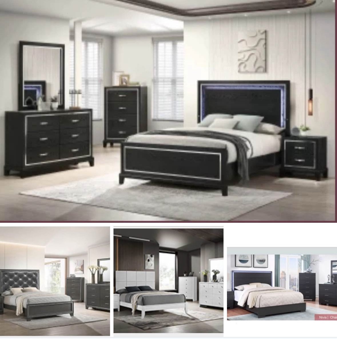 4- Pc Bedroom set Dresser,Mirror  Nightstand (1) Queen size bed frame  Not including Mattress and Box Sp