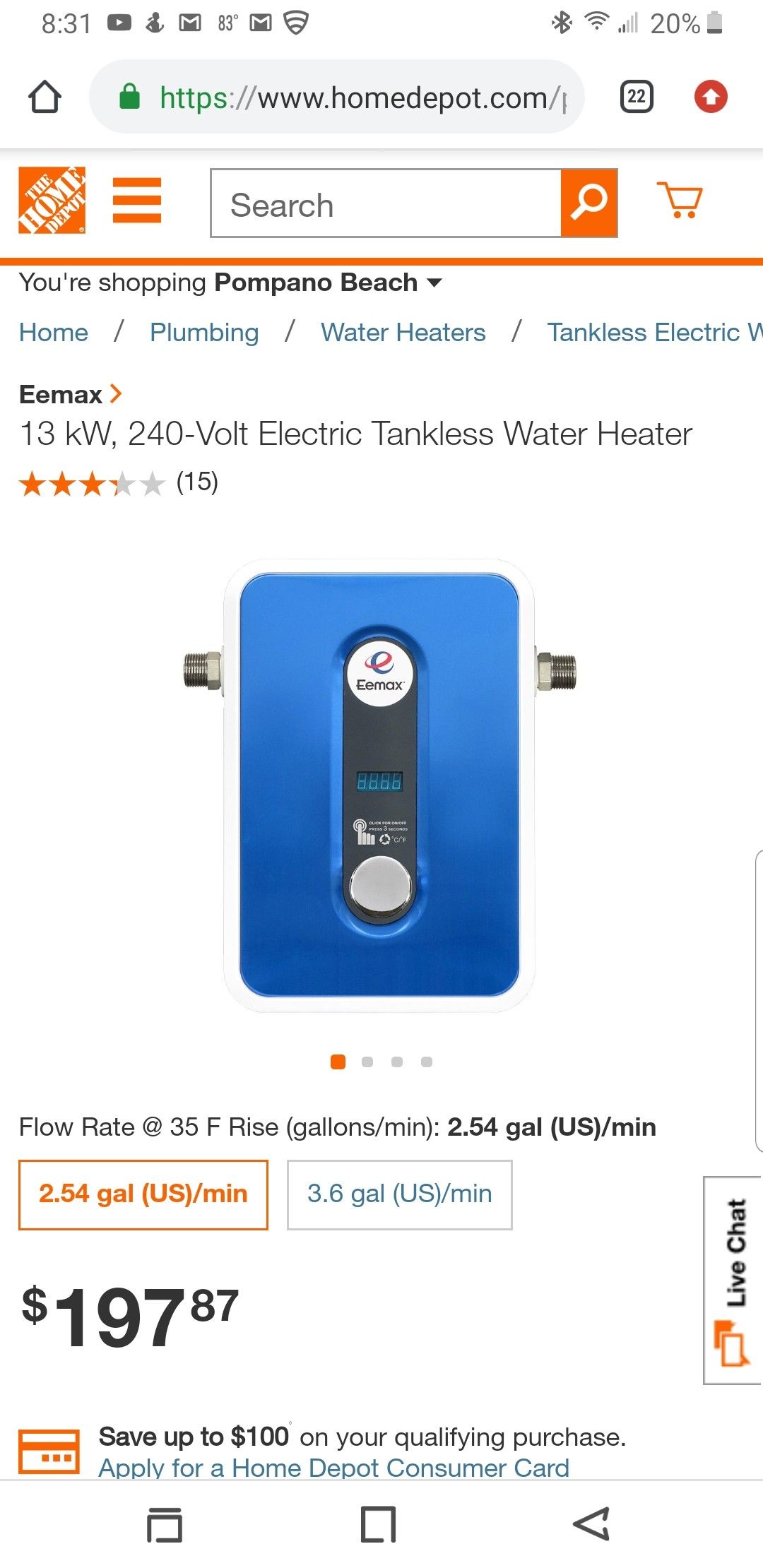 Eemax 13kw tankless water heater