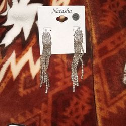 Silver And Diamond Dangly Earrings 