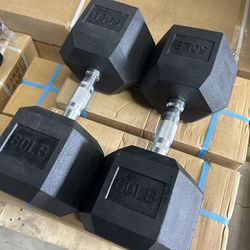 New pair of 60lb rubber dumbbells
