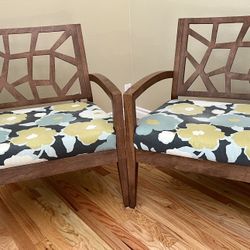 Pair Of Wood Chairs With Fabric Seats