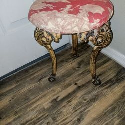 Antique Victorian Cast Iron Upholstered Round Stool