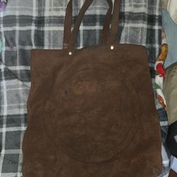 Tory Burch Brown Suede Tote Bag Perforated Logo